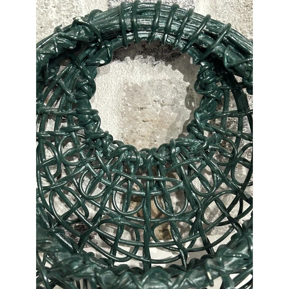 Vintage Dark Green Open-weave Vine Wall Pocket Basket Wicker Hanging Boho